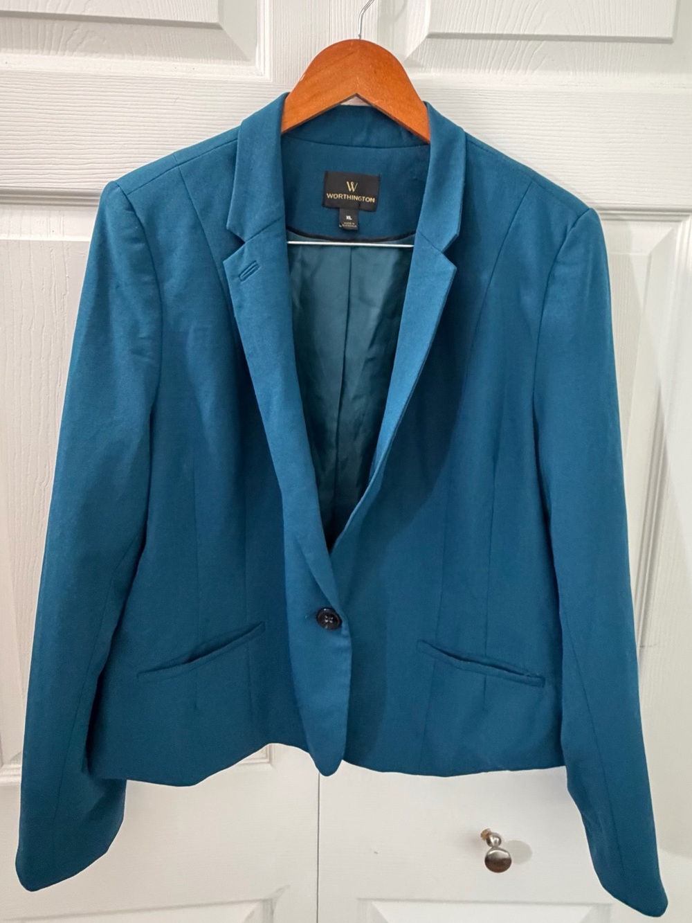 Worthington Womens XL Teal Blue Blazer One Button Career Work Office Jacket
